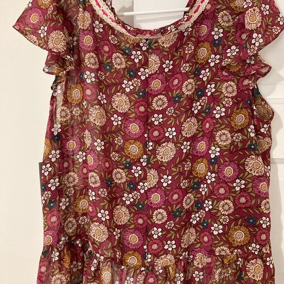 Floral Pink Blouse with Lace Trim NWTS - Picture 7 of 11